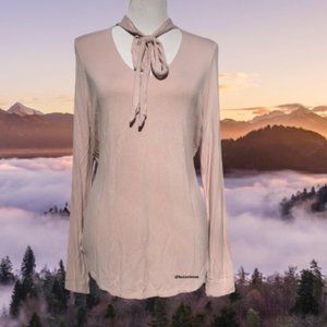 Ruff Hewn Tee Top Size L Super Soft Long Sleeve Blush Tie Neck Lightweight NWOT